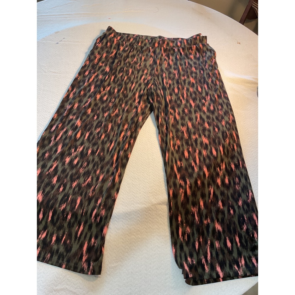 G by Giuliana Women 3X Pink Olive Ikat Animal Print Wide Leg Slit Pants Tie Belt